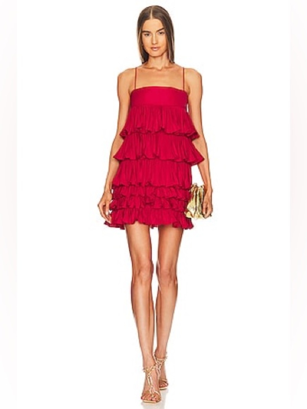Alexis Corsini Tiered-Ruffle Taffeta Mini Dress Ruby Red Size S